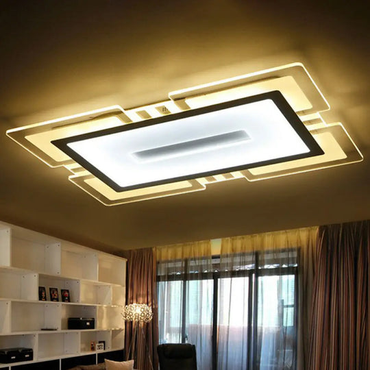 Minimalist Clear Led Flush Mount Fixture: Ultra - Thin Rectangular Living Room Lighting / 35.5’