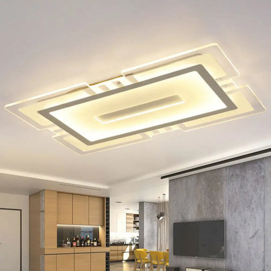 Minimalist Clear Led Flush Mount Fixture: Ultra - Thin Rectangular Living Room Lighting / 35.5’ Warm