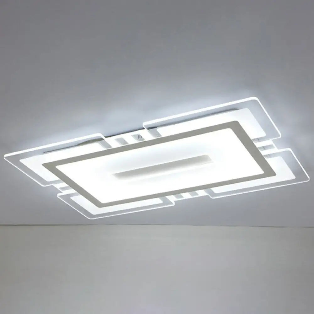 Minimalist Clear Led Flush Mount Fixture: Ultra - Thin Rectangular Living Room Lighting / 35.5’