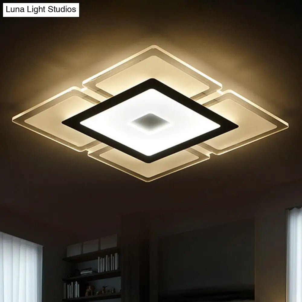 Minimalist Clear Led Flush Mount Fixture: Ultra-Thin Rectangular Living Room Lighting / 16.5 Warm