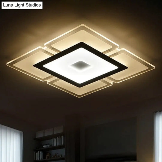 Minimalist Clear Led Flush Mount Fixture: Ultra-Thin Rectangular Living Room Lighting / 16.5 Warm