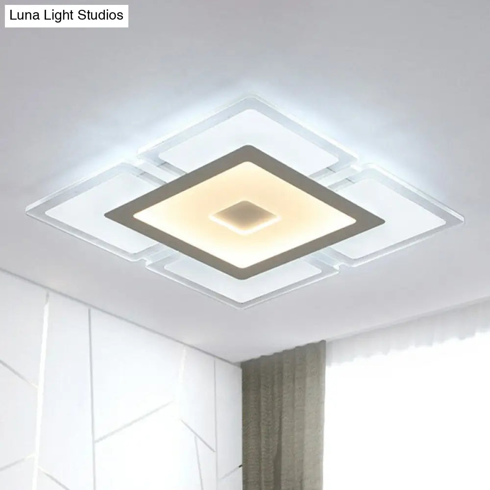 Minimalist Clear Led Flush Mount Fixture: Ultra-Thin Rectangular Living Room Lighting / 16.5 White