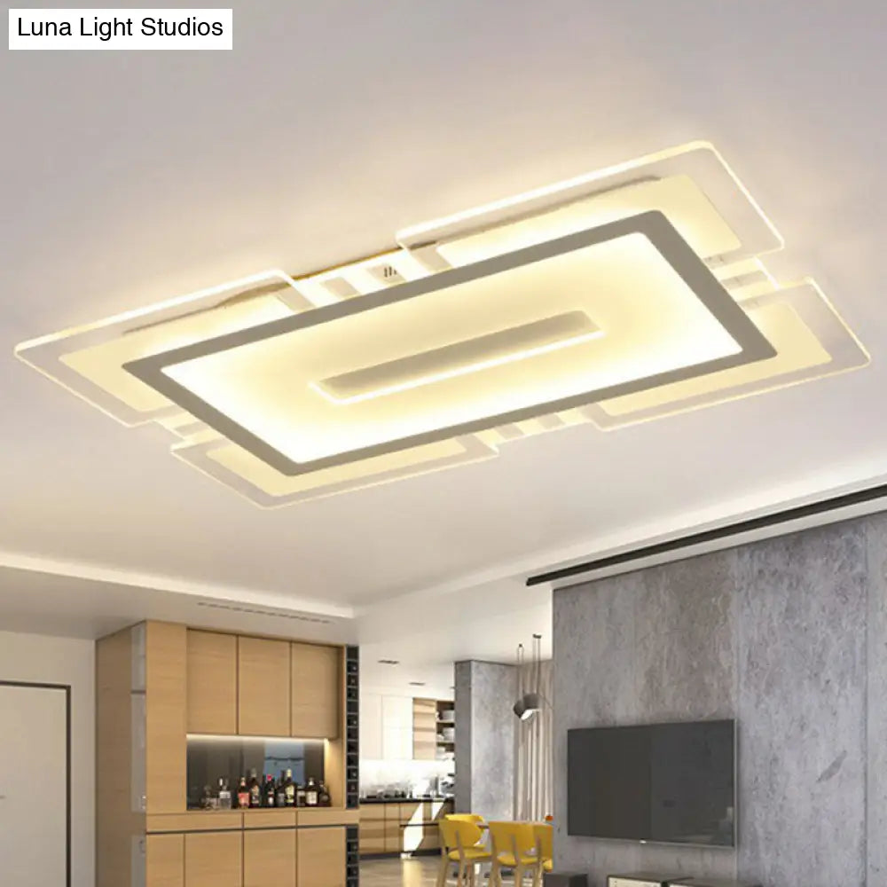 Minimalist Clear Led Flush Mount Fixture: Ultra-Thin Rectangular Living Room Lighting / 35.5 Warm