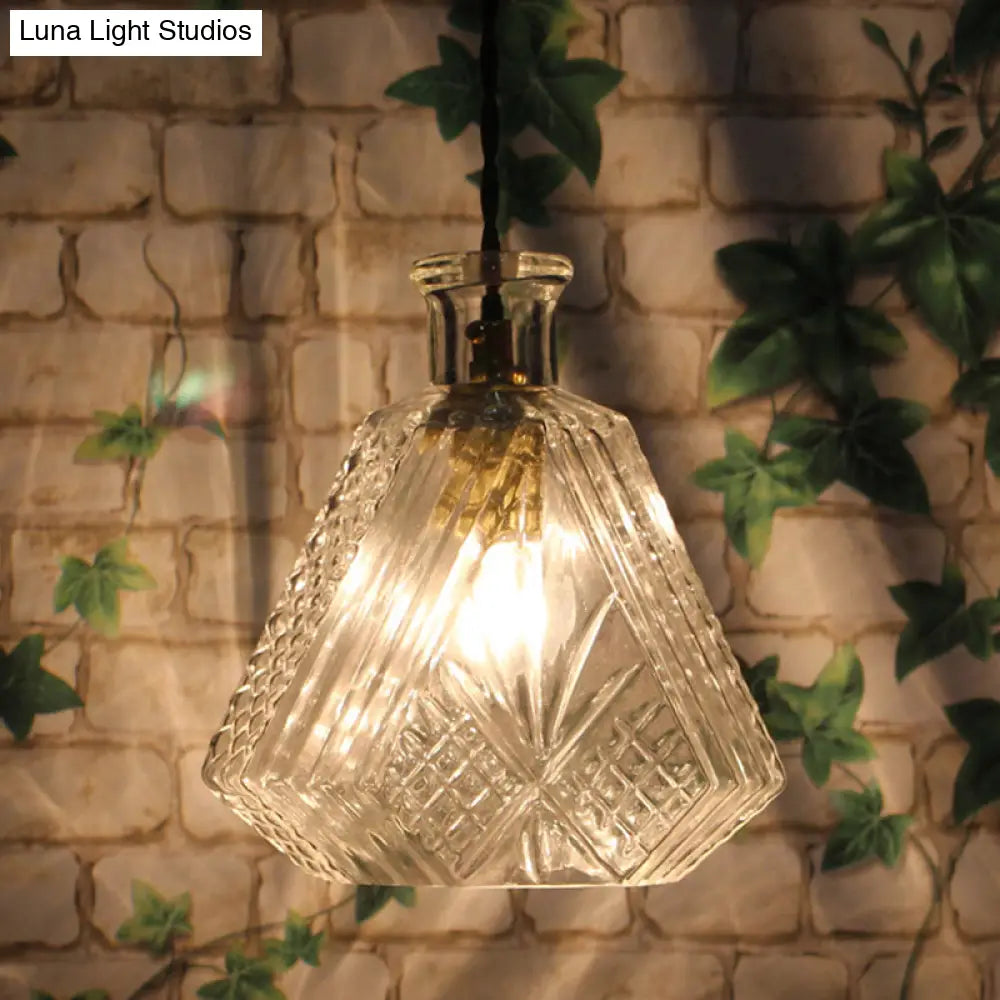 Minimalist Clear Prism Glass Diamond Hanging Lamp - 1-Light Pendant Light Fixture For Dining Room