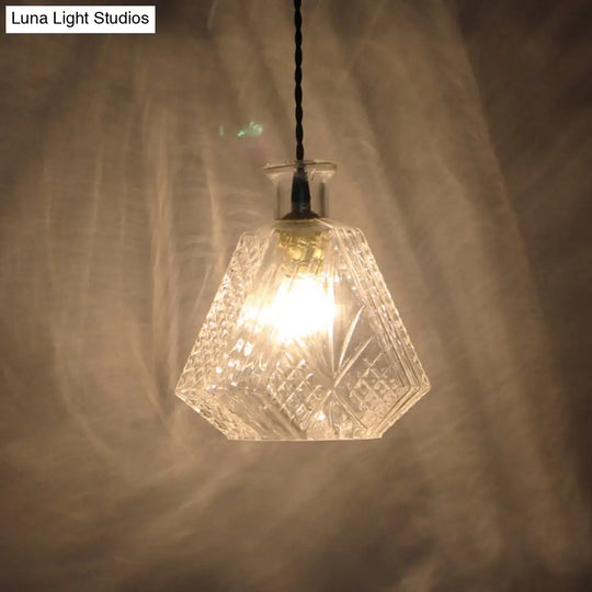 Minimalist Clear Prism Glass Diamond Hanging Lamp - 1-Light Pendant Light Fixture For Dining Room