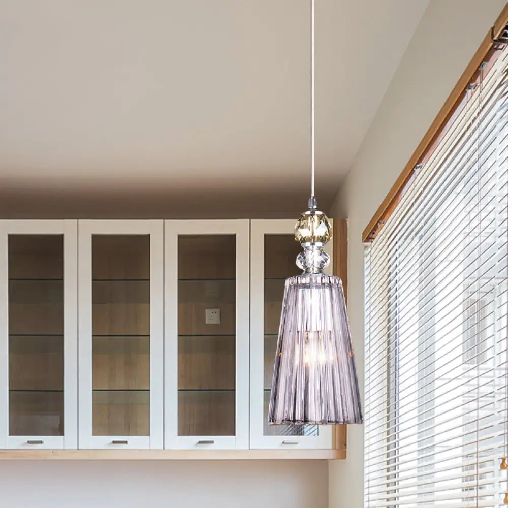 Minimalist Clear Prismatic Crystal Pendant Light With Single Bulb