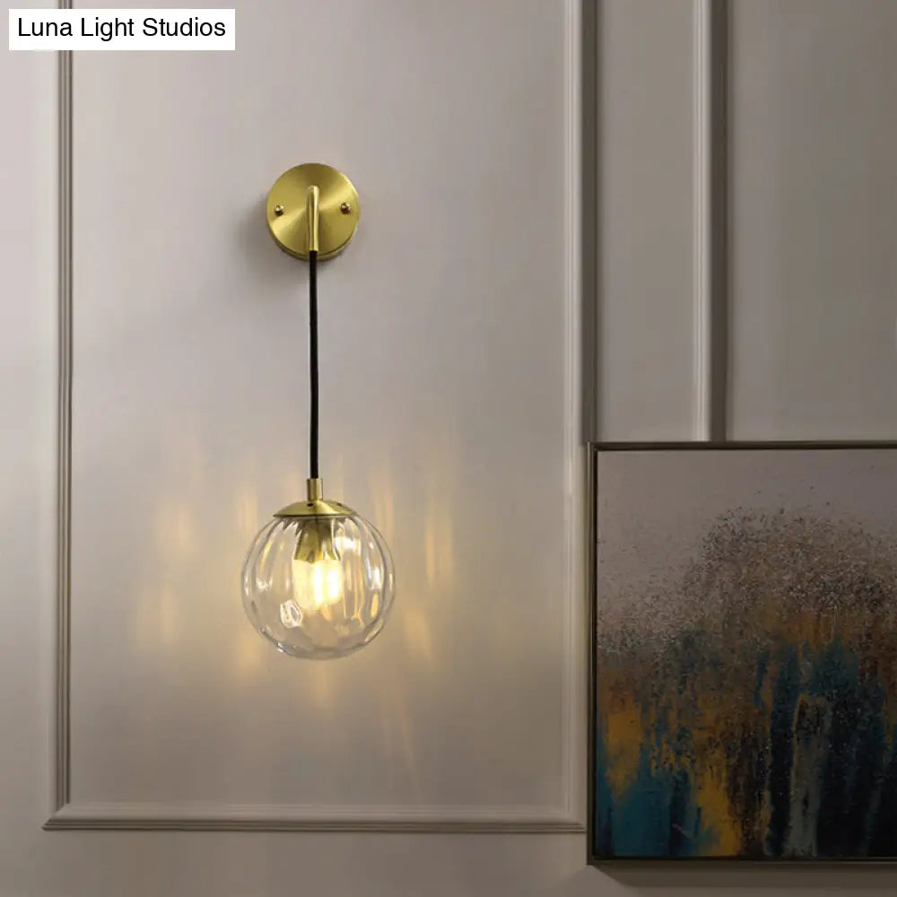 Minimalist Clear Ripple Glass Ball Wall Light: Brass Sconce Fixture For Dining Room