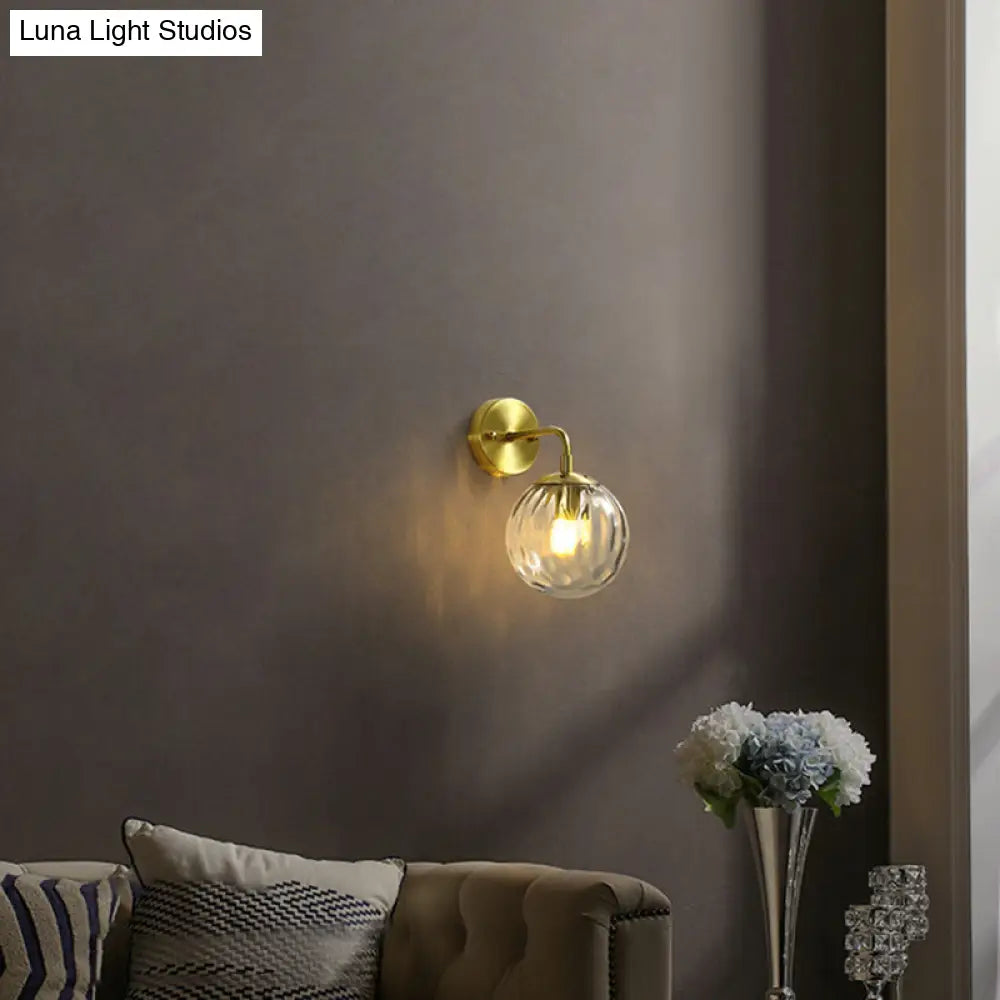 Minimalist Clear Ripple Glass Ball Wall Light: Brass Sconce Fixture For Dining Room