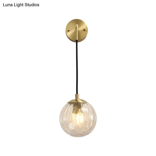 Minimalist Clear Ripple Glass Ball Wall Light: Brass Sconce Fixture For Dining Room