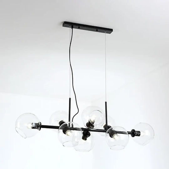 Minimalist Clear/Smoke Grey Glass Globe Island Chandelier - 8 Lights Black/Gold Dining Room Lighting