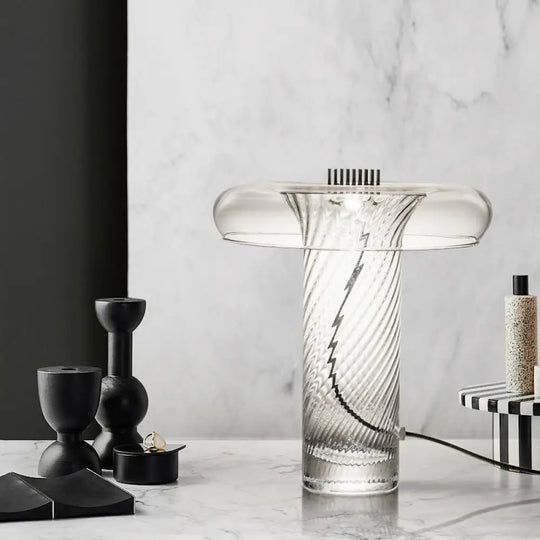 Minimalist Clear Twisty Glass Mushroom Table Lamp - Creative Night Light For Sitting Room