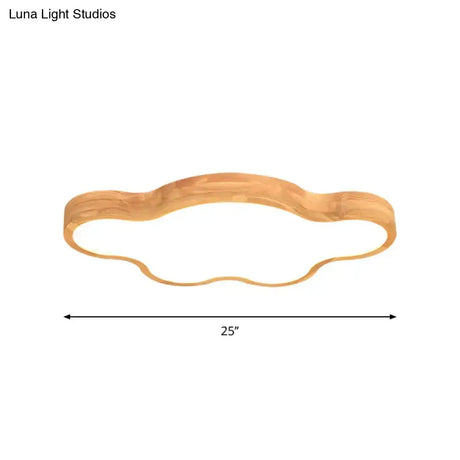 Minimalist Cloud/Star Led Ceiling Light For Children’s Bedroom - Wooden Flush Mount Lamp In Beige