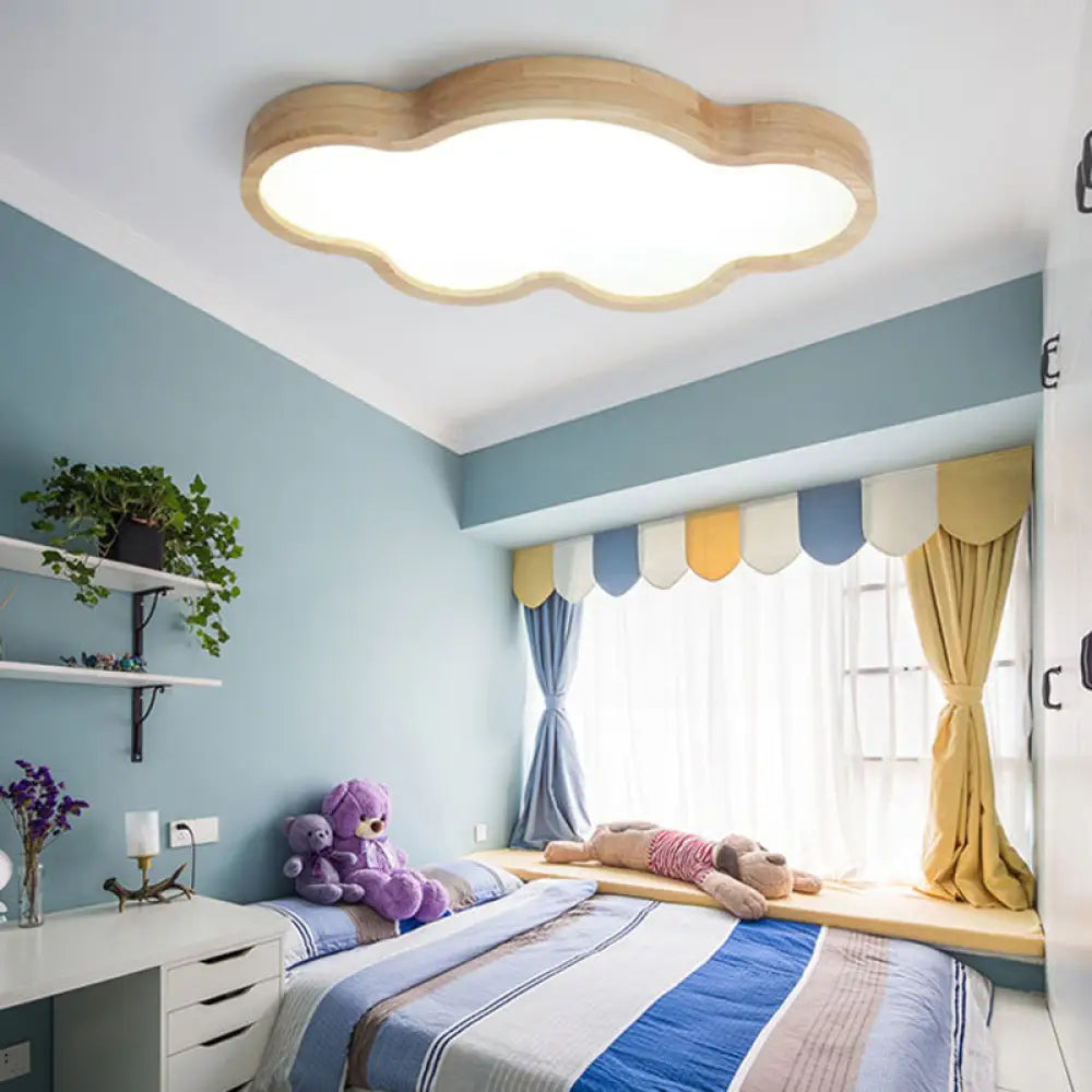 Minimalist Cloud-Themed Beige Ceiling Light For Kindergarten Wood