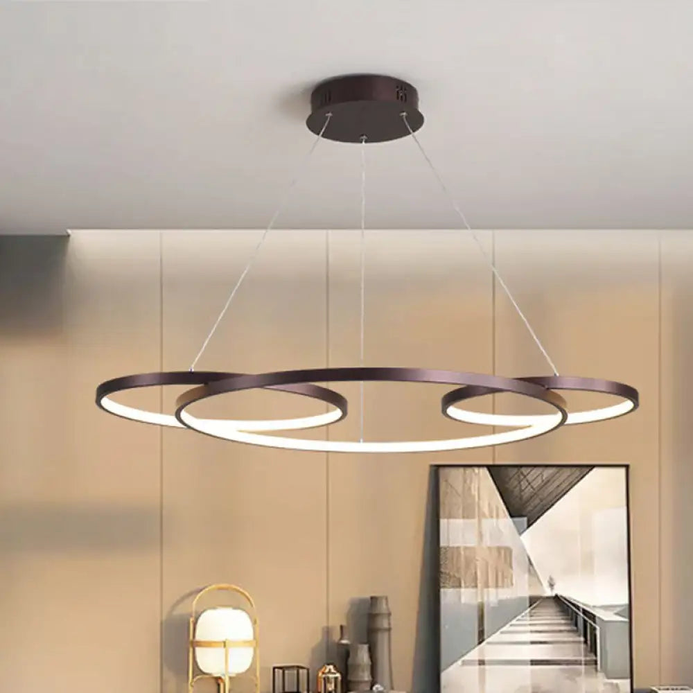 Minimalist Coffee Metal Chandelier Led Suspension Lamp - Warm/White Light / Warm