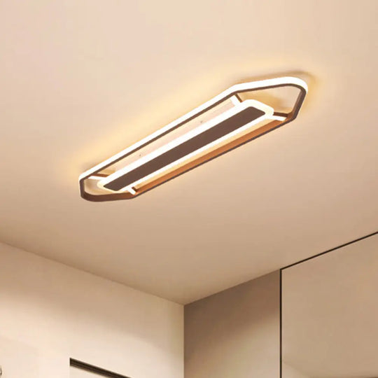 Minimalist Coffee Pencil Shape Ceiling Light - Led Metal Flush Mount Lighting