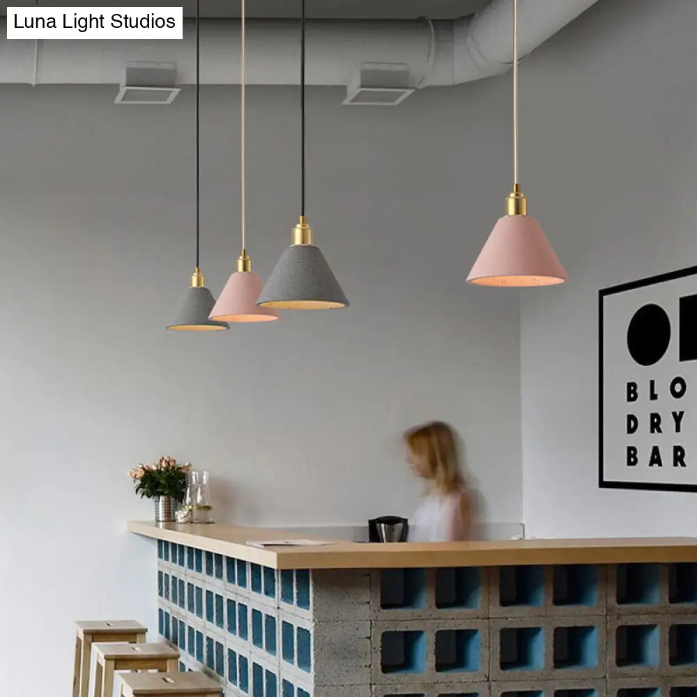 Minimalist Concrete Conical Pendant Light: 1-Head Ceiling Suspension Lamp Pink