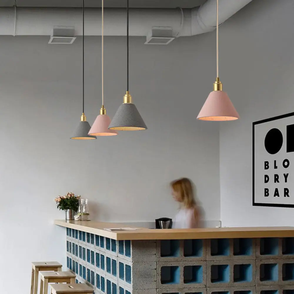 Minimalist Concrete Conical Pendant Light Fixture - 1 Head Ceiling Suspension Lamp Pink