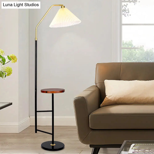 Minimalist Cone Floor Lamp With Pleated Fabric Shade Tray And Marble Base