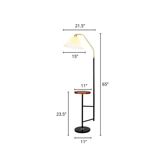 Minimalist Cone Floor Lamp With Pleated Fabric Shade Tray And Marble Base Brown