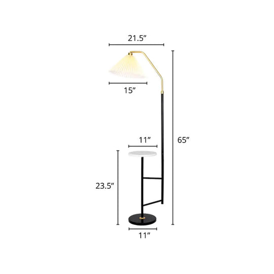 Minimalist Cone Floor Lamp With Pleated Fabric Shade Tray And Marble Base White