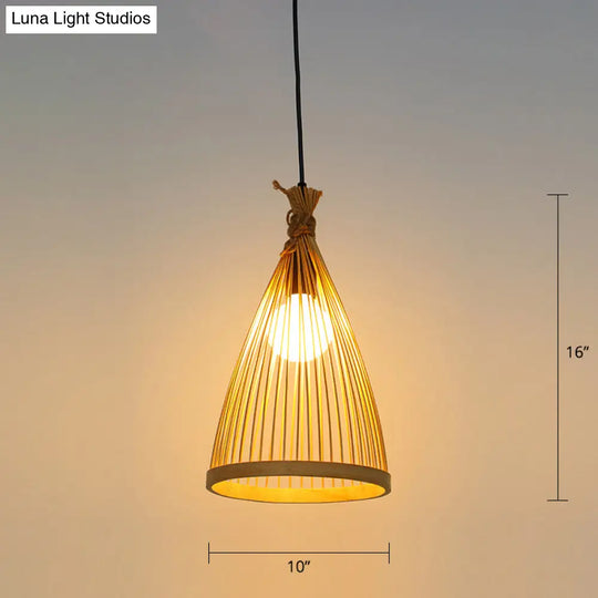 Minimalist Conical Bamboo Pendant Ceiling Light With Cage Design For Restaurants