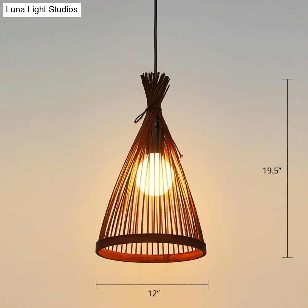 Minimalist Conical Bamboo Pendant Ceiling Light With Cage Design For Restaurants