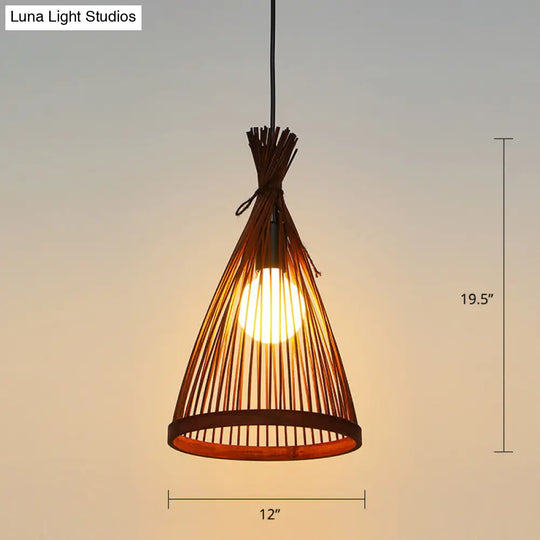 Minimalist Conical Bamboo Pendant Ceiling Light With Cage Design For Restaurants