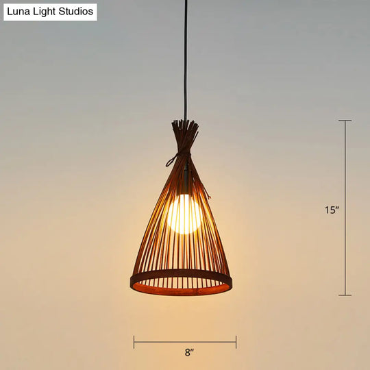 Minimalist Conical Bamboo Pendant Ceiling Light With Cage Design For Restaurants