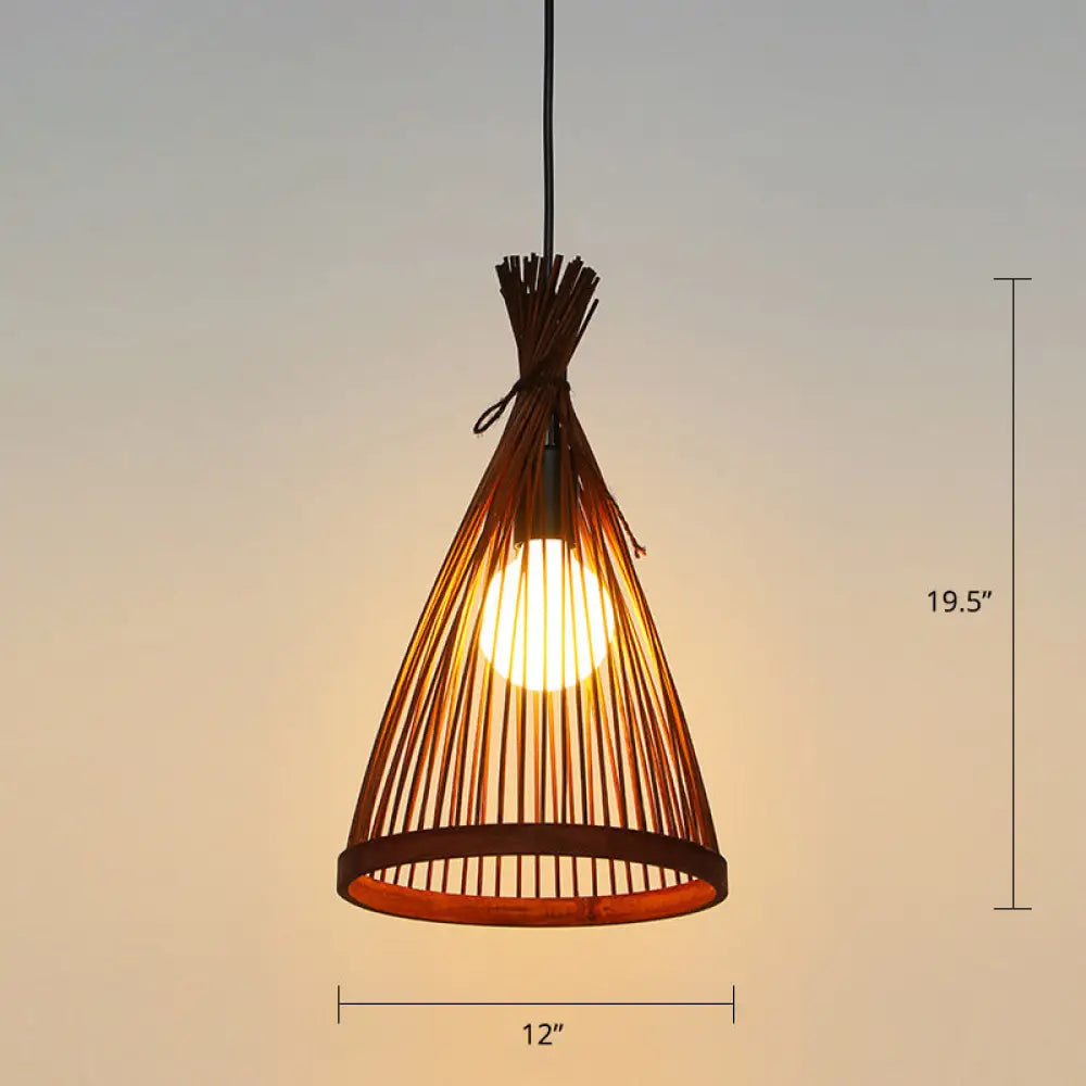 Minimalist Conical Bamboo Pendant Ceiling Light With Cage Design For Restaurants Coffee / 12