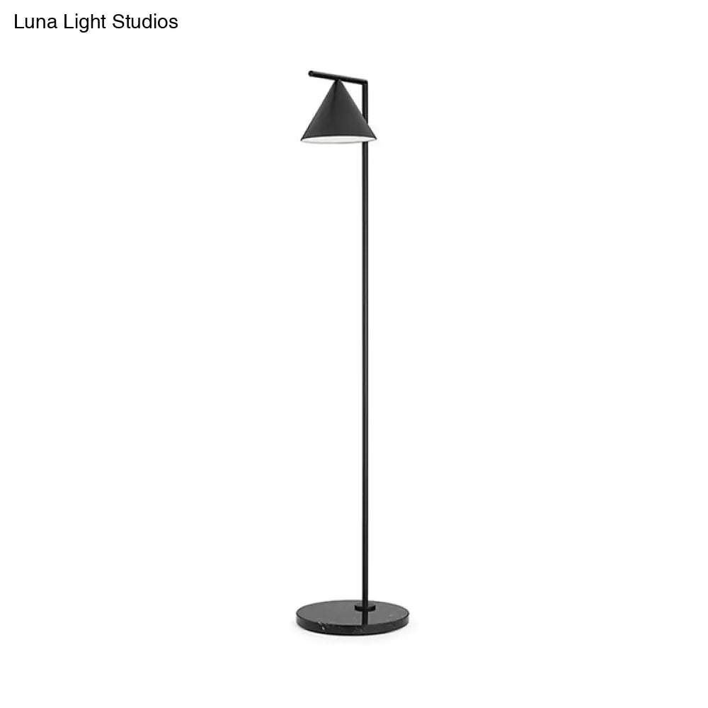 Minimalist Conical Shade Floor Light With Right Angle Arm - Black/Gold Finish Stand-Up Lamp