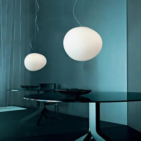 Minimalist Cream Glass Pendant Lamp For Dining Room - Floating Pebble Design White