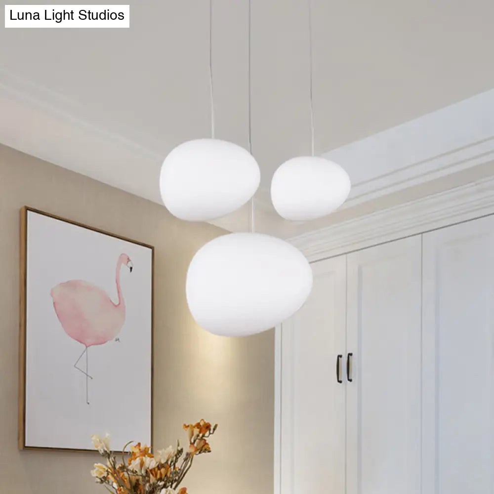 Minimalist Cream Glass Pendant Lamp For Dining Room - Floating Pebble Design White 9’/12.5’/18’ Wide