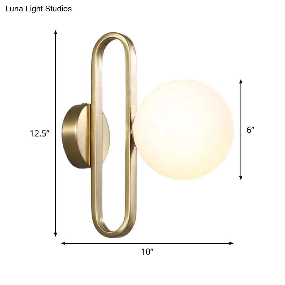 Minimalist Cream Matte Glass Wall Light With Gold Oval Arm And 1 Bulb Sconce