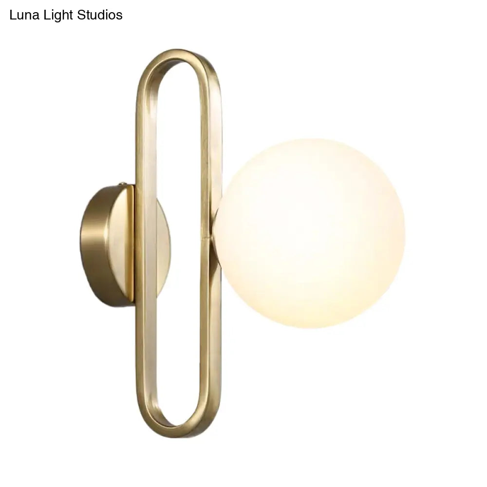 Minimalist Cream Matte Glass Wall Light With Gold Oval Arm And 1 Bulb Sconce