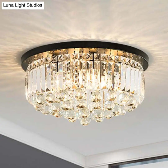 Minimalist Crystal Ball Ceiling Mounted Fixture - Black Cylinder Flush Mount With 4 Lights