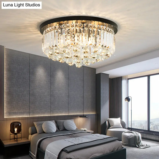 Minimalist Crystal Ball Ceiling Mounted Fixture - Black Cylinder Flush Mount With 4 Lights