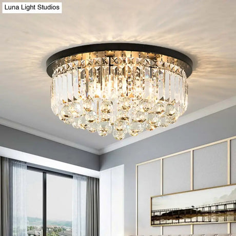 Minimalist Crystal Ball Ceiling Mounted Fixture - Black Cylinder Flush Mount With 4 Lights
