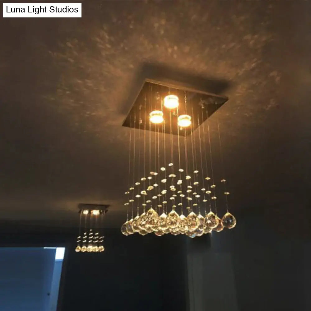 Minimalist Crystal Ball Flush Mount Ceiling Light Fixture With 3 Lights - Living Room Square Design