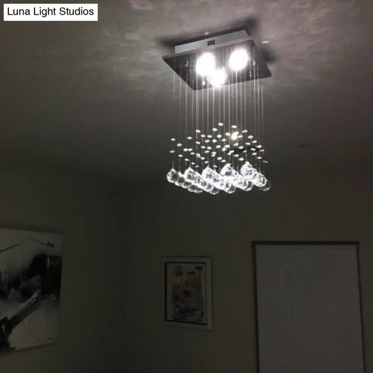 Minimalist Crystal Ball Flush Mount Ceiling Light Fixture With 3 Lights - Living Room Square Design