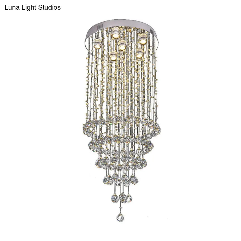 Minimalist Crystal Beaded Flush Light With 6 Nickel Lights - Stylish Mount Lighting