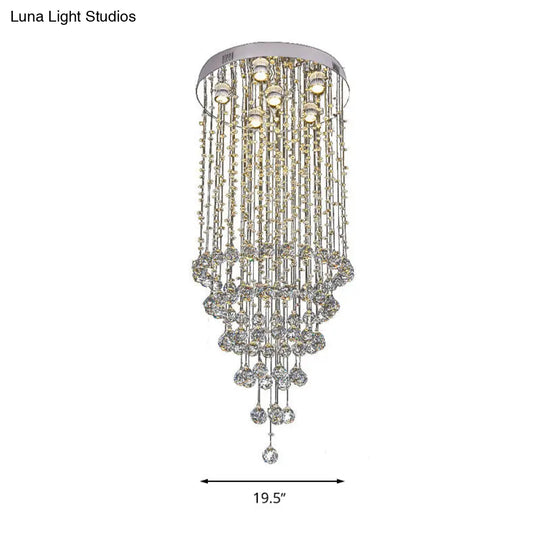 Minimalist Crystal Beaded Flush Light With 6 Nickel Lights - Stylish Mount Lighting