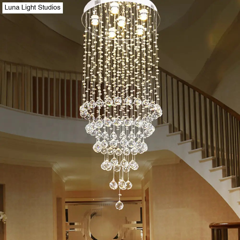 Minimalist Crystal Beaded Flush Light With 6 Nickel Lights - Stylish Mount Lighting