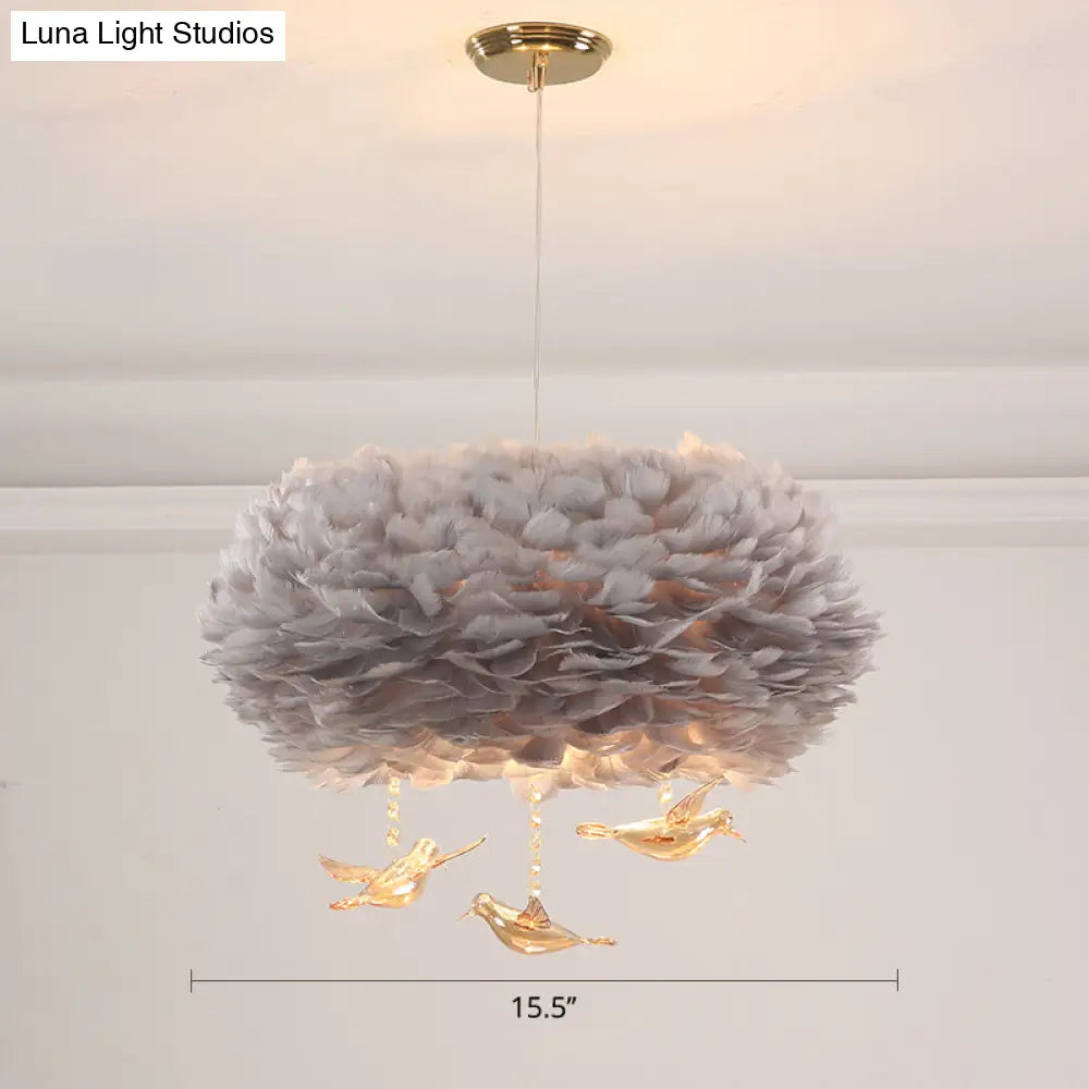 Minimalist Crystal Bird Chandelier Pendant Light Fixture With Feather Nest Design