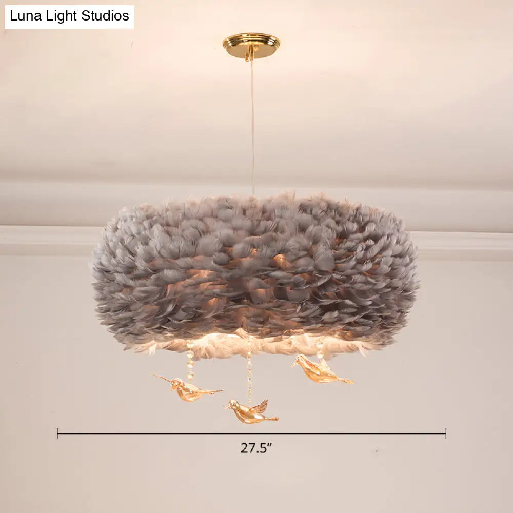 Minimalist Crystal Bird Chandelier Pendant Light Fixture With Feather Nest Design