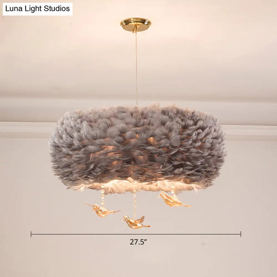 Minimalist Crystal Bird Chandelier Pendant Light Fixture With Feather Nest Design