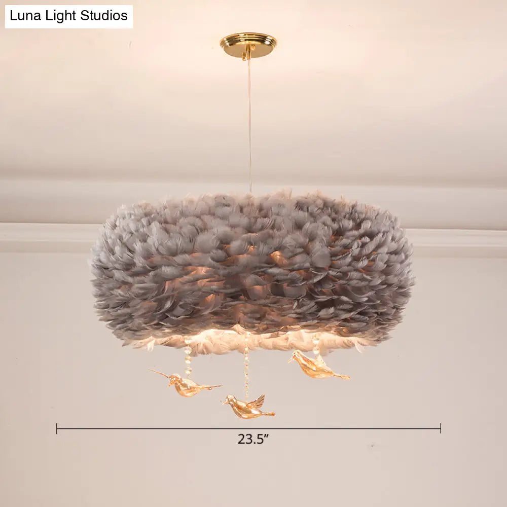 Minimalist Crystal Bird Chandelier Pendant Light Fixture With Feather Nest Design