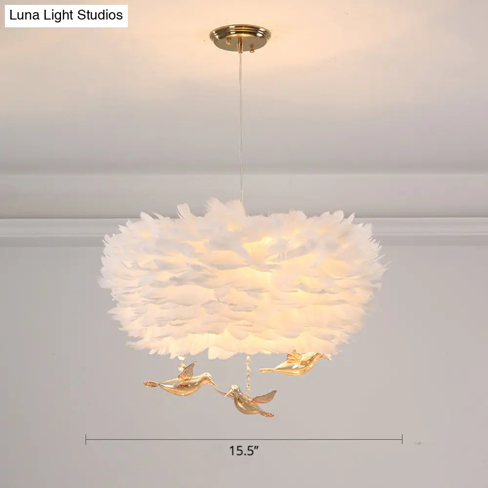 Minimalist Crystal Bird Chandelier Pendant Light Fixture With Feather Nest Design