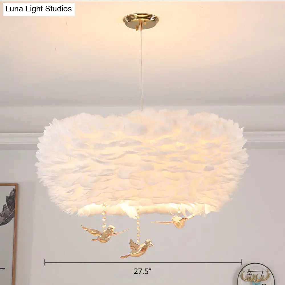 Minimalist Crystal Bird Chandelier Pendant Light Fixture With Feather Nest Design