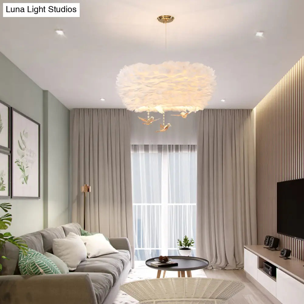 Minimalist Crystal Bird Chandelier Pendant Light Fixture With Feather Nest Design