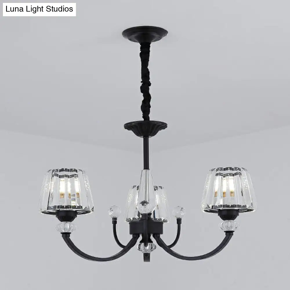 Minimalist Black Crystal Chandelier With Arched Suspension Arm 3 /